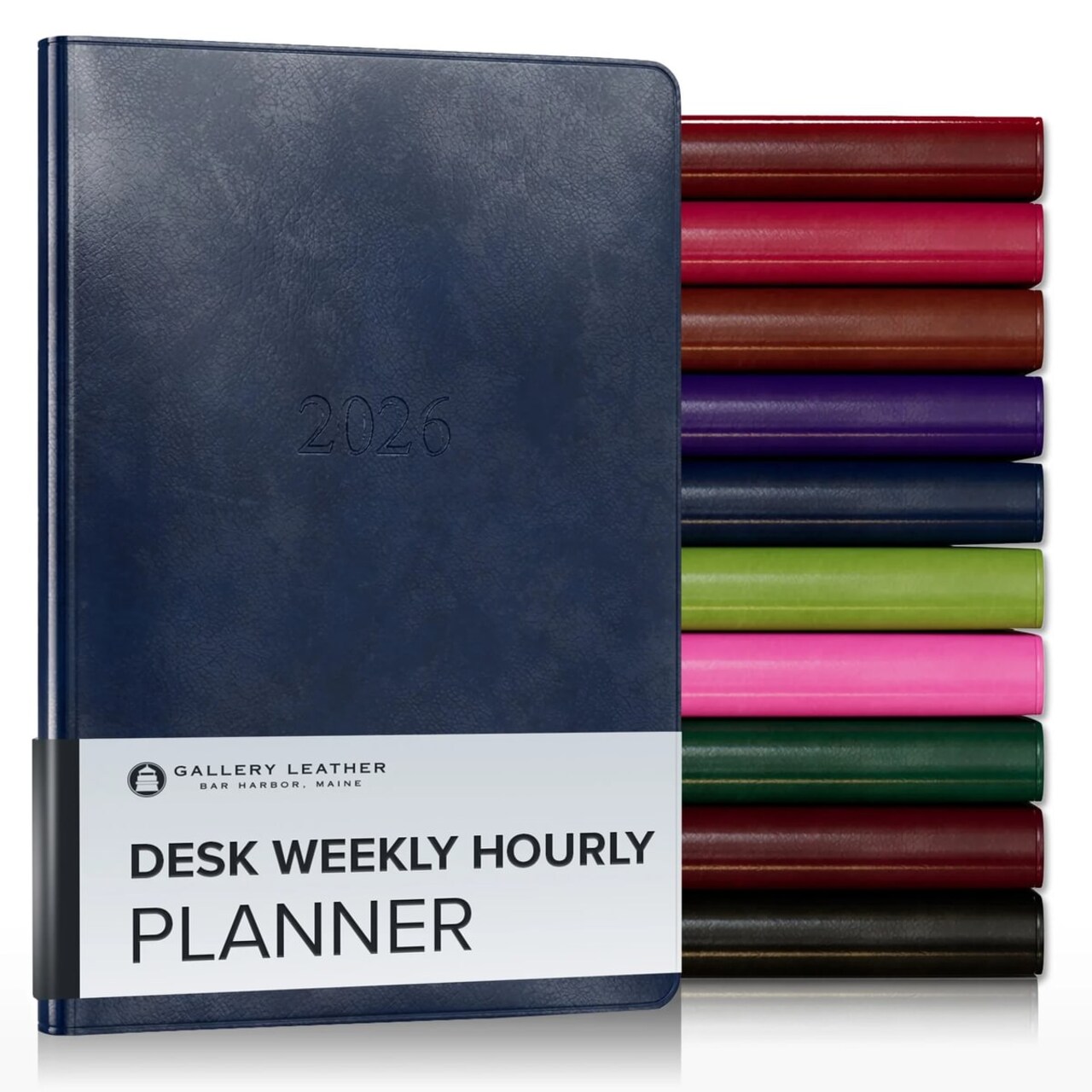 Gallery Leather Desk Hourly Weekly Monthly Planner 2026, Elegantly Bound Calendar Planner and Notebook with Stylish Gold-Gilded Page Edges, 12 Months - 8 x 5.5 "